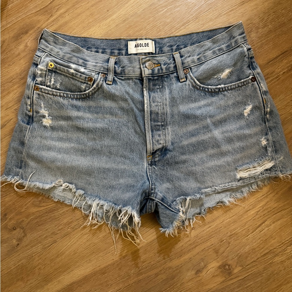 Agolde Blue Jean Shorts Vintage Distressed Style